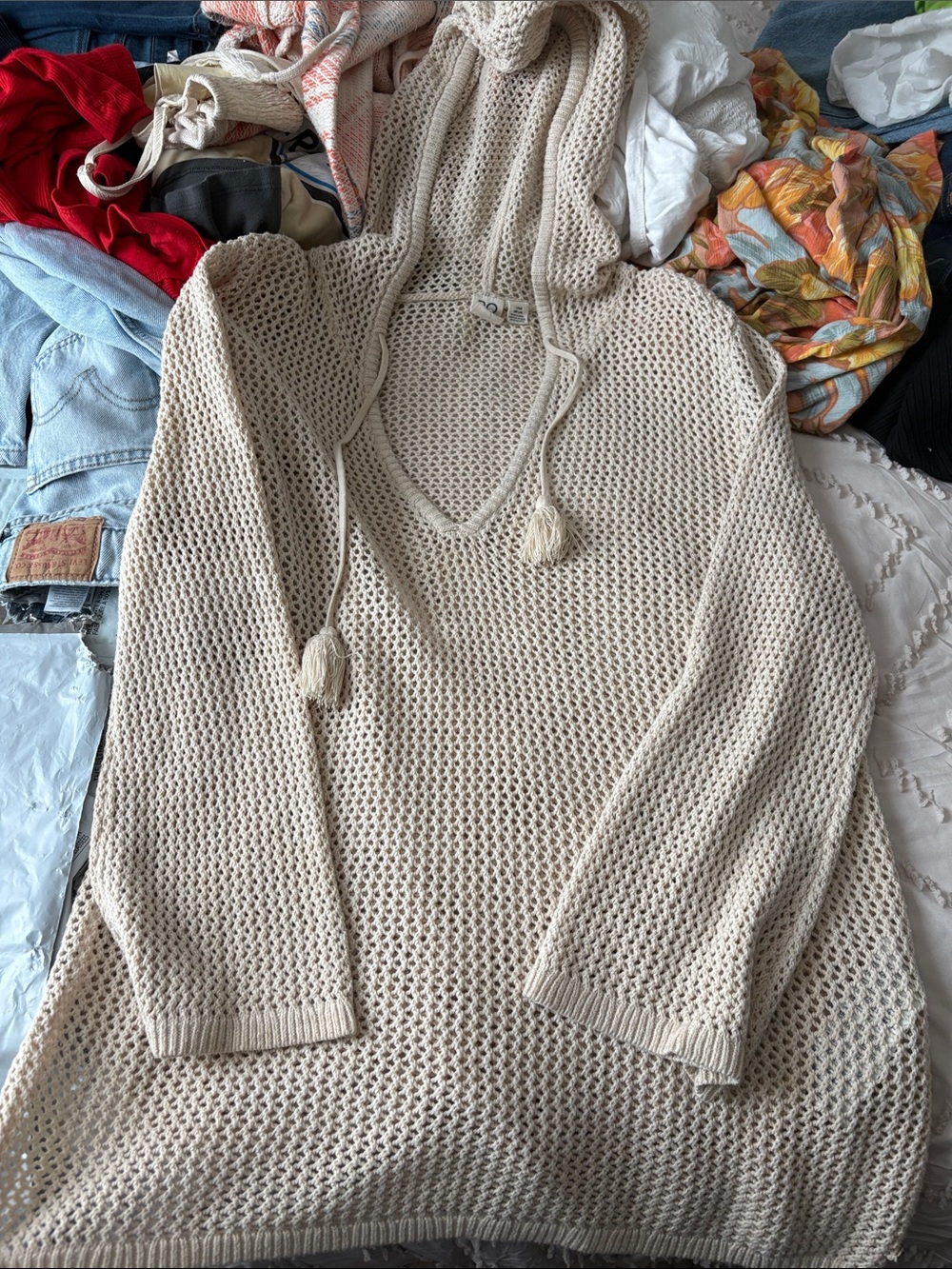 Roxy Open-Knit Cream Crochet Sweater